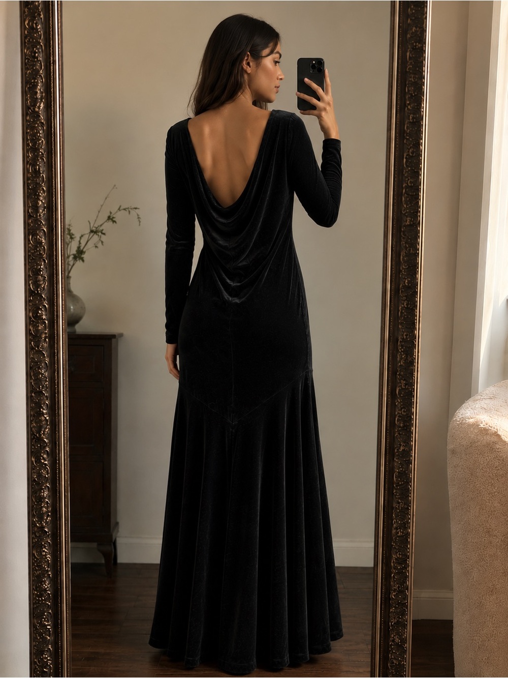Vintage 1980’s Original Rare Betsey Johnson Punk Label Velvet Maxi Dress Black - Picture 1 of 13